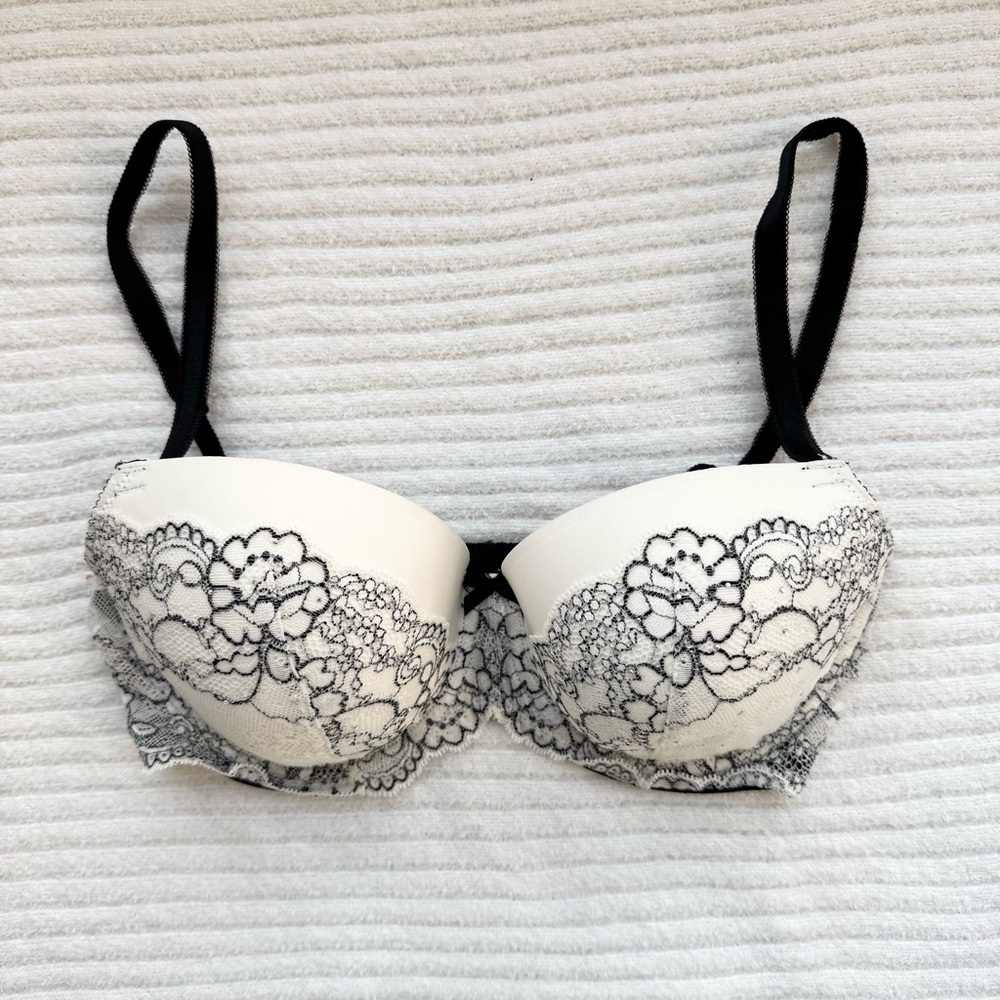 VICTORIA’S SECRET | Dream Angels Demi Bra Black & White Lace 34DD / 34E